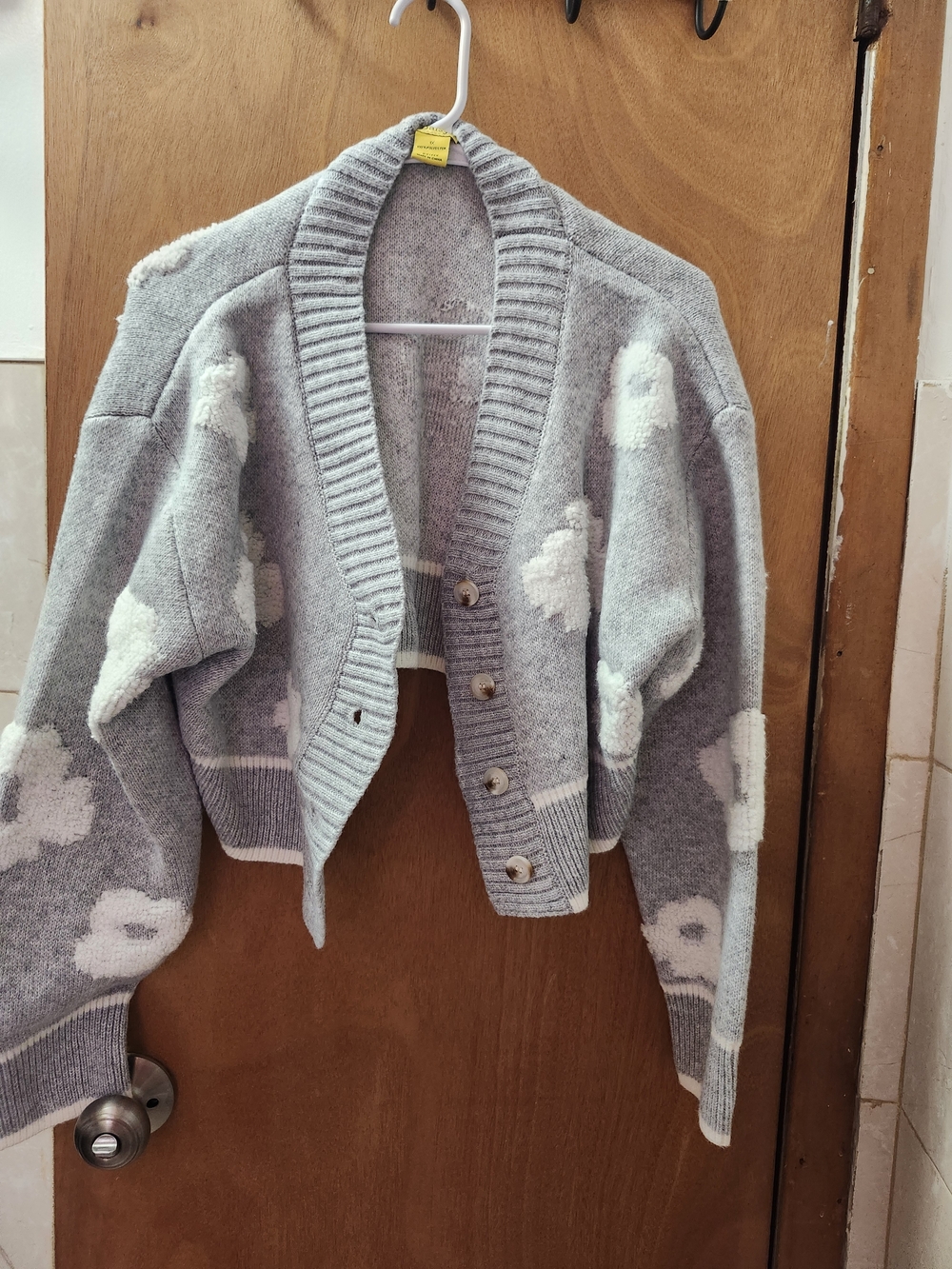 Gray Floral Knit Button-Front Women's Sweater Cardigan